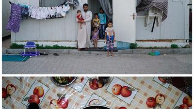 Syrian refugee Ahmet Ilevi, 35, standing in front of the container, where he has lived with his wife (not seen) and five children since 2013 at the Harran refugee camp, in Sanliurfa province, Turkey on June 6, 2016. Ahmet Ilevi was a police officer in Homs before he fled Syria as a refugee with his family. “Ramadan means peace for us. The only thing that breaks this peace is the thought of relatives left behind in Syria. I miss them every day. Ramadan in my homeland was more beautiful than this,” he says. The family break their fast with a meal of chicken with potatoes and salad. Photo by Umit Bektas