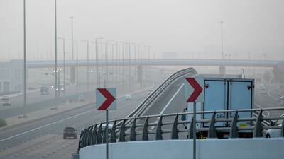 A hazy morning along the E10 highway in Abu Dhabi.