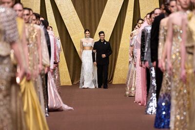 Manish Malhotra's show closed Dubai Fashion Week 2026 with Bollywood actress Kriti Sanon. Photo: Dubai Fashion Week