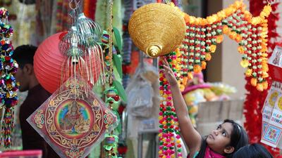 People shop during Diwali in Bur Dubai on Saturday, October 26, 2019. Chris Whiteoak / The National