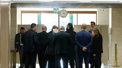 Members of the delegation of the Syrian Negotiation Commission (SNC) arrive for a meeting during the intra-Syria talks in Geneva, Switzerland, 01 December 2017. Denis Balibouse / EPA
