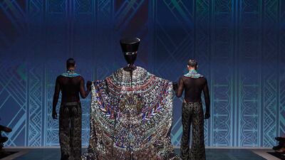 A model dresses as one of Ancient Egypt's most famous monarchs Queen Nefertiti at Michael Cinco's spring/summer 2023 show during Arab Fashion Week. All photos: Arab Fashion Week