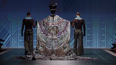 A model dressed as Queen Nefertiti to close the Michael Cinco spring/summer 2023 show at Arab Fashion Week in Dubai. Photo: Michael Cinco