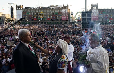 President Andres Manuel Lopez Obrador takes part in an indigenous ceremony at Zocalo square in Mexico City after his formal inauguration on December 1, 2018. via Reuters