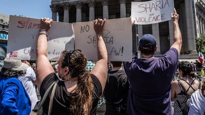 Demonstrators gather in Foley Square, New York City, to protest against Sharia. Pascal Sonnet / Hans Lucas / AFP