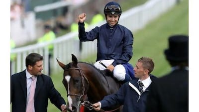 Mickael Barzalona, celebrating aboard Pour Moi after winning The Investec Derby, hopes to be doing more of the same when he rides Delegator on Saturday in the Golden Jubliee at Royal Ascot.