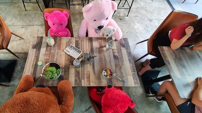The couple hopes that the teddy bears will bring some cheer to diners. Courtesy of Healthy Little Secrets