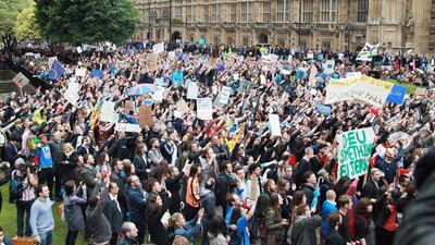 People protest outside Westminster against the result of the Brexit referendum. Sean Dempsey / EPA