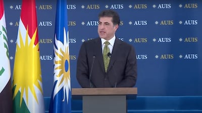 President of Kurdistan Region Nechirvan Barzani speaks at the ceremony. Photo: Screengrab