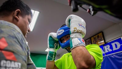 Manny Pacquiao prepares for a training session at Wild Card Boxing in Los Angeles. AFP