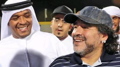 Diego Maradona, right, during his tour of the club's stadium on his visit to Dubai earlier this month. The Wasl chairman says the Argentine's storied past was never an issue in appointing him the club's new coach.