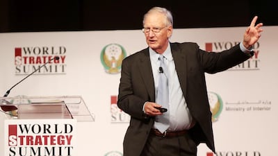 American author Tom Peters speaks during the World Strategy Summit at St Regis Saadiyat Island in November last year. Christopher Pike / The National