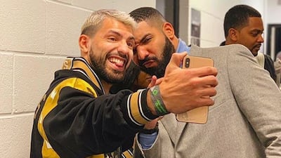 Sergio Aguero poses with Drake. Courtesy Instagram