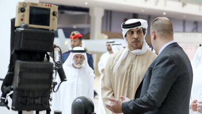 Sheikh Mansour bin Zayed, Deputy Prime Minister of the UAE and Minister of Presidential Affairs visits the second day of the Unmanned Systems Exhibition and Conference (UMEX) at Abu Dhabi National Exhibition Centre. All photos by Pawan Singh / The National