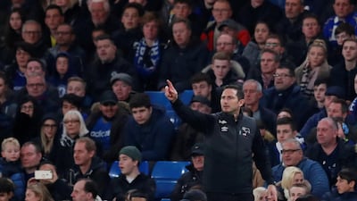 Frank Lampard delivers instructions from the touchline during the League Cup tie between Derby County and Chelsea. Reuters