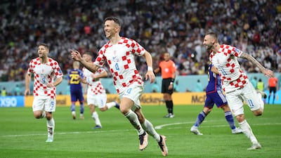 Ivan Perisic celebrates after scoring for Croatia. Getty