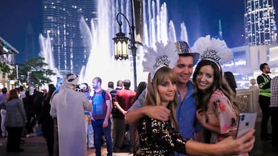 New Years' Eve celebrations before the fireworks at The Burj Khalifa and Downtown Dubai area. Victor Besa / The National