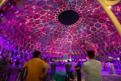 Light show at the Al Wasl Plaza, Expo 2020 Dubai. Victor Besa/The National.