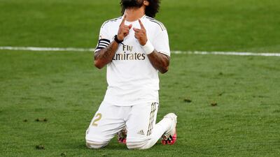 Real Madrid's Marcelo celebrates after the match. Reuters