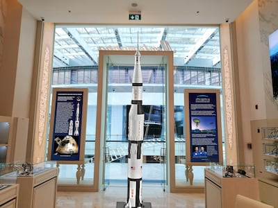 Model of Apollo 11 and Saturn V on display at the Montegrappa boutique in the Dubai Mall