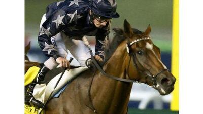 Presvis, above with jockey Ryan Moore in the Dubai Duty Free on March 26, has a history of being a bit stubborn and tough to handle, but substitute jockey Richard Hughes is not too concerned.