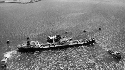 The tanker British Signal leaves Das Island with Abu Dhabi's first cargo of oil in 1962. The country is preparing for a future when oil is a much smaller part of its economy. Courtesy: BP Archives