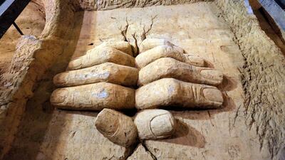 Weeks after Jobar surrendered, the regime brought in art students to carve sculptures into the walls of the tunnels. EPA