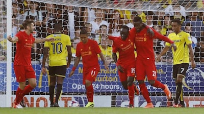 Liverpool’s Divock Origi celebrates scoring. Lee Smith / Reuters