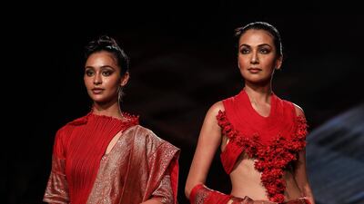 Models present creations by Vaishali S during Lakme Fashion Week summer/resort 2020 in Mumbai, India, on February 12, 2020. EPA