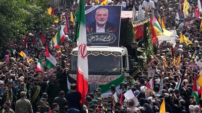 The funeral ceremony of Hamas leader Ismail Haniyeh in Tehran. Iran has threatened to retaliate, which could affect oil supply. AP