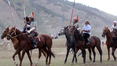 Kyrgyz artists perform during the World Nomad Games in Kyrgyzstan on Wednesday. Igor Kovalenko / EPA