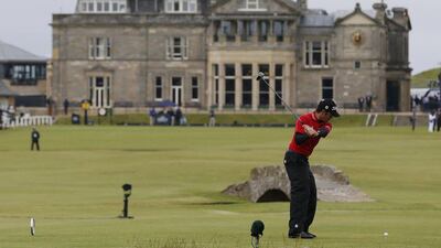 Robert Streb of the US hits his tee shot on the 18th hole during the first round of the Open Championship on Thurdsay. Finished tied for second at 6-under. Russell Cheyne / Reuters