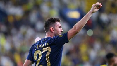Aymeric Laporte celebrates his goal for Al Nassr. AFP