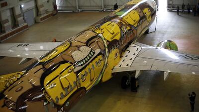 A view from inside a hangar of the Boeing 737 the Brazil national football team will travel in during the 2014 World Cup. Nacho Doce / Reuters / May 27, 2014