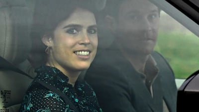 Britain's Princess Eugenie and Jack Brooksbank leave Windsor Castle a day ahead of their wedding in Windsor, Britain. Reuters
