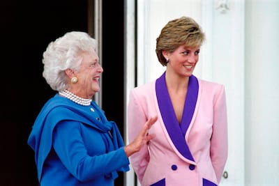 Princess Diana at the White House in 1990, with the first lady at the time, Barbara Bush. AFP