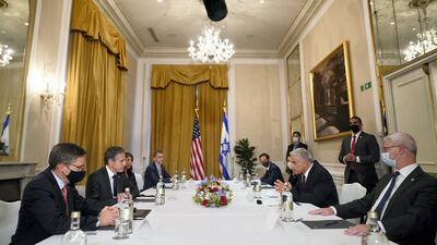 Secretary of State Antony Blinken met Israeli Foreign Minister Yair Lapid in Rome on Sunday. AP