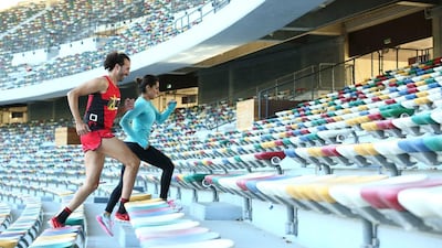 Triathlete Omar Nour and Emirati Crossfit athlete Abeer Amiri trying out ZSC Vertical Training. Courtesy Daman Active Life