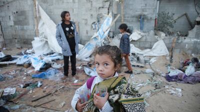 Palestinian children displaced by the war, at a camp in Al Mawasi area, southern Gaza. Reuters