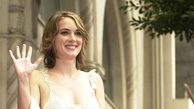 Winona Ryder in an off-white dress and soft shawl, on October 6, 2000, during a ceremony to unveil her star on the Hollywood Walk of Fame in Hollywood. Newsmakers