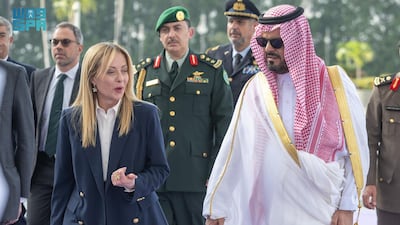 Italian Prime Minister Giorgia Meloni arrives in Jeddah, Saudi Arabia. Photo: Saudi Press Agency