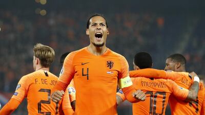 From left: Netherland's Frenkie de Jong, Virgil van Dijk, Memphis Depay, and Georginio Wijnaldum during the UEFA EURO 2020 qualifier group C qualifying match between The Netherlands and Belarus in Rotterdam, The Netherlands. EPA