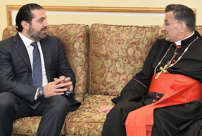 Saad Hariri meets with Lebanon's Christian Maronite patriarch Bechara Al Rai on November 14, 2017, in the Saudi capital Riyadh. AFP