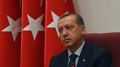 The Turkish prime minister, Recep Tayyip Erdogan, attending annual military meetings in Ankara on Sunday. Mr Erdogan rejected the move of Gen Hasan Igsiz to the post of land forces commander.