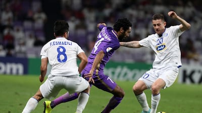 Hussein El Shahat, centre, has been in impressive form since moving to Al Ain but he has been left out of Eypt's latest squad. Karim Sahib / AFP