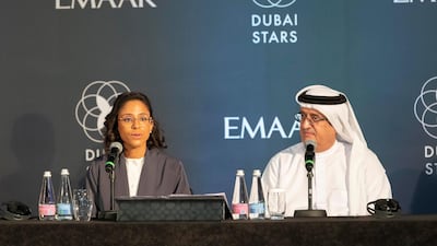 Downtown Dubai's Shymaa Binbrek and Emaar's Vice Chairman, Jamal Majid Bin Theniyah, at the launch of the Dubai Stars at the Palace Downtown. Antonie Robertson / The National