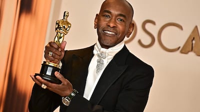 Paul Tazewell with the Oscar for Best Costume Design for Wicked. AFP