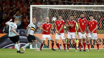 Belgium midfielder Kevin De Bruyne shoots at goal from a free kick. Carl Recine / Reuters
