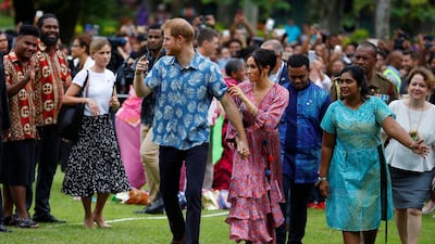 Prince Harry and Meghan visit the University of the South Pacific on October 24, 2018 in Suva, Fiji. Getty Images