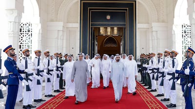 Sheikh Mohammed bin Rashid, Vice President, Prime Minister and Ruler of Dubai, chairs a Cabinet meeting at Qasr Al Watan in Abu Dhabi on April 24. All photos: Sheikh Mohammed bin Rashid